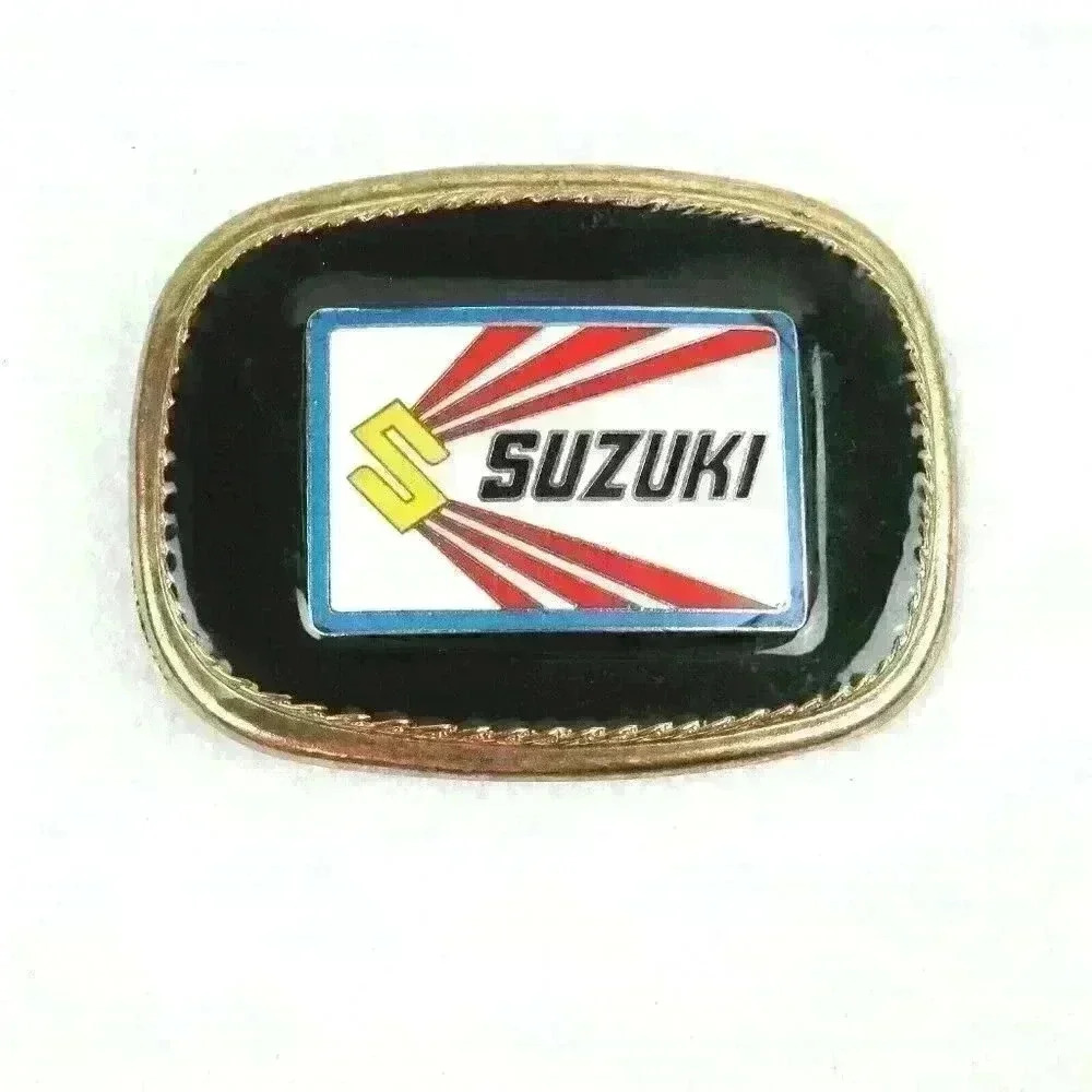 Vintage Belt Buckle Suzuki Motorcycles Biker Metal & Enamel RARE